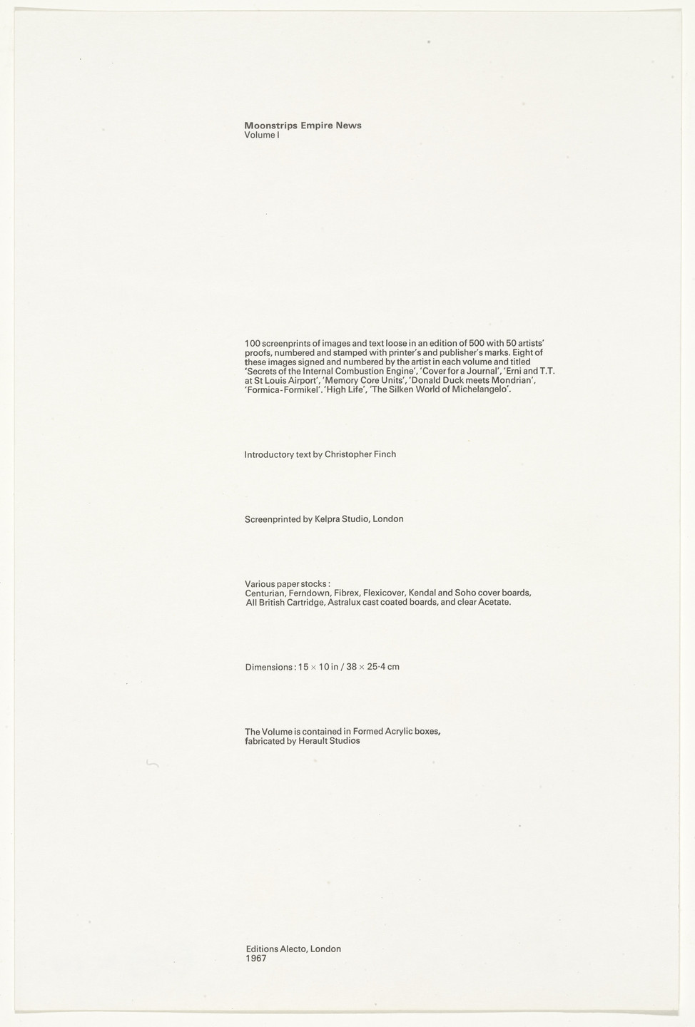 Eduardo Paolozzi. Colophon from Moonstrips Empire News. 1967