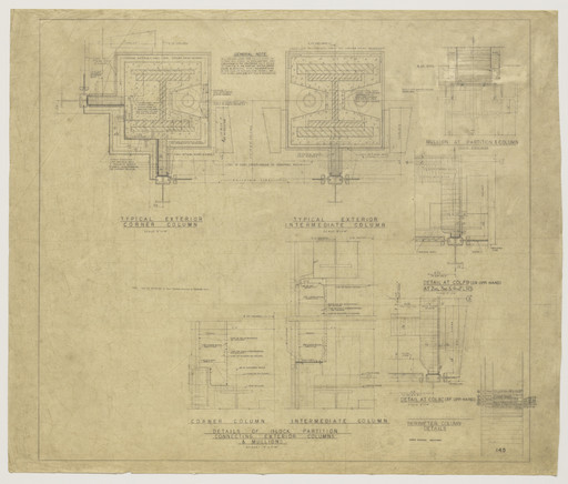 Seagram Building, New York City, New York
Details of block partition connecting exterior columns and mullions, sections