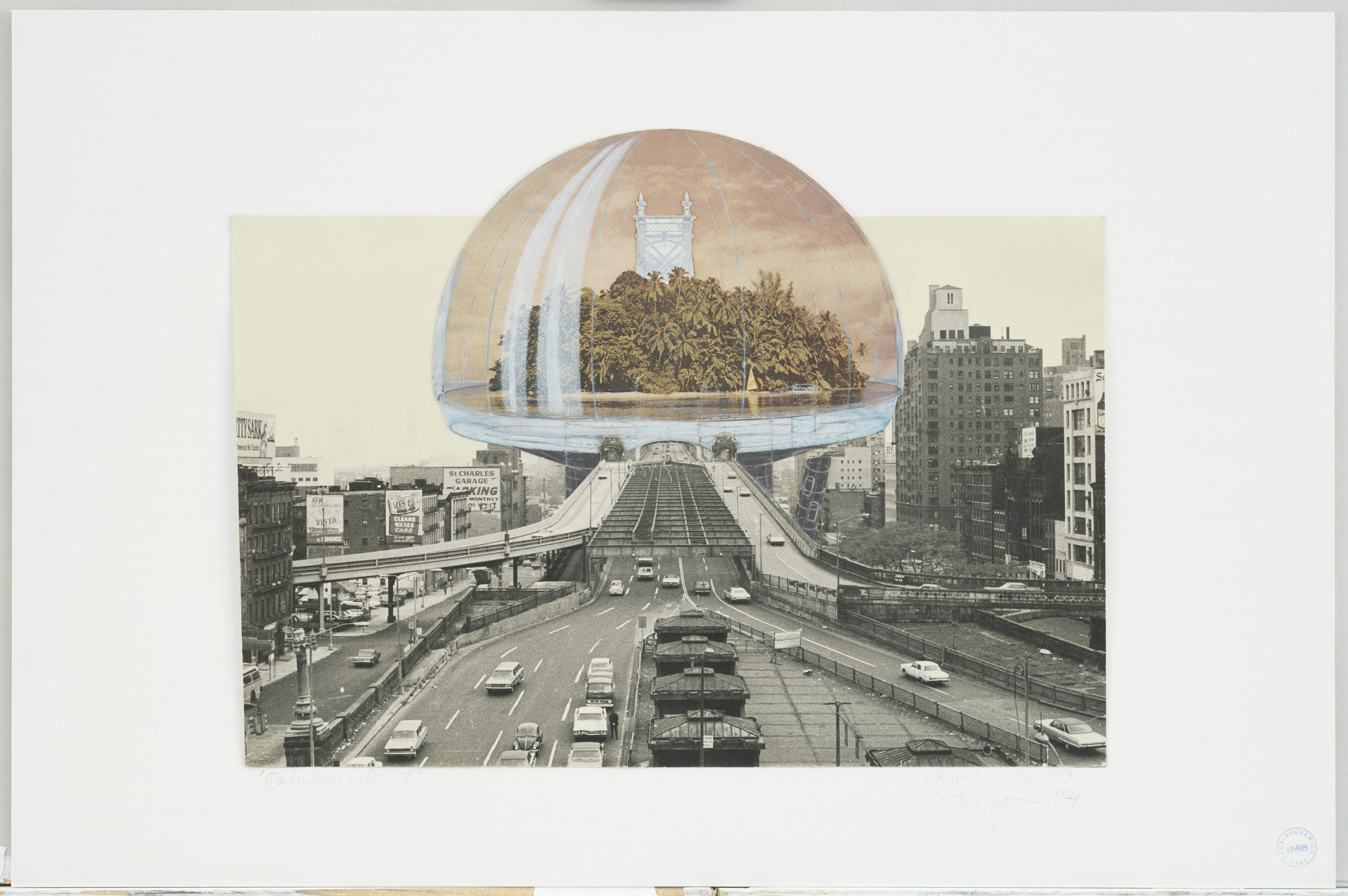 Haus-Rucker-Co, Günter Zamp Kelp, Laurids Ortner, Manfred Ortner, Klaus Pinter. Palmtree Island (Oasis) Project, New York, New York, Perspective. 1971