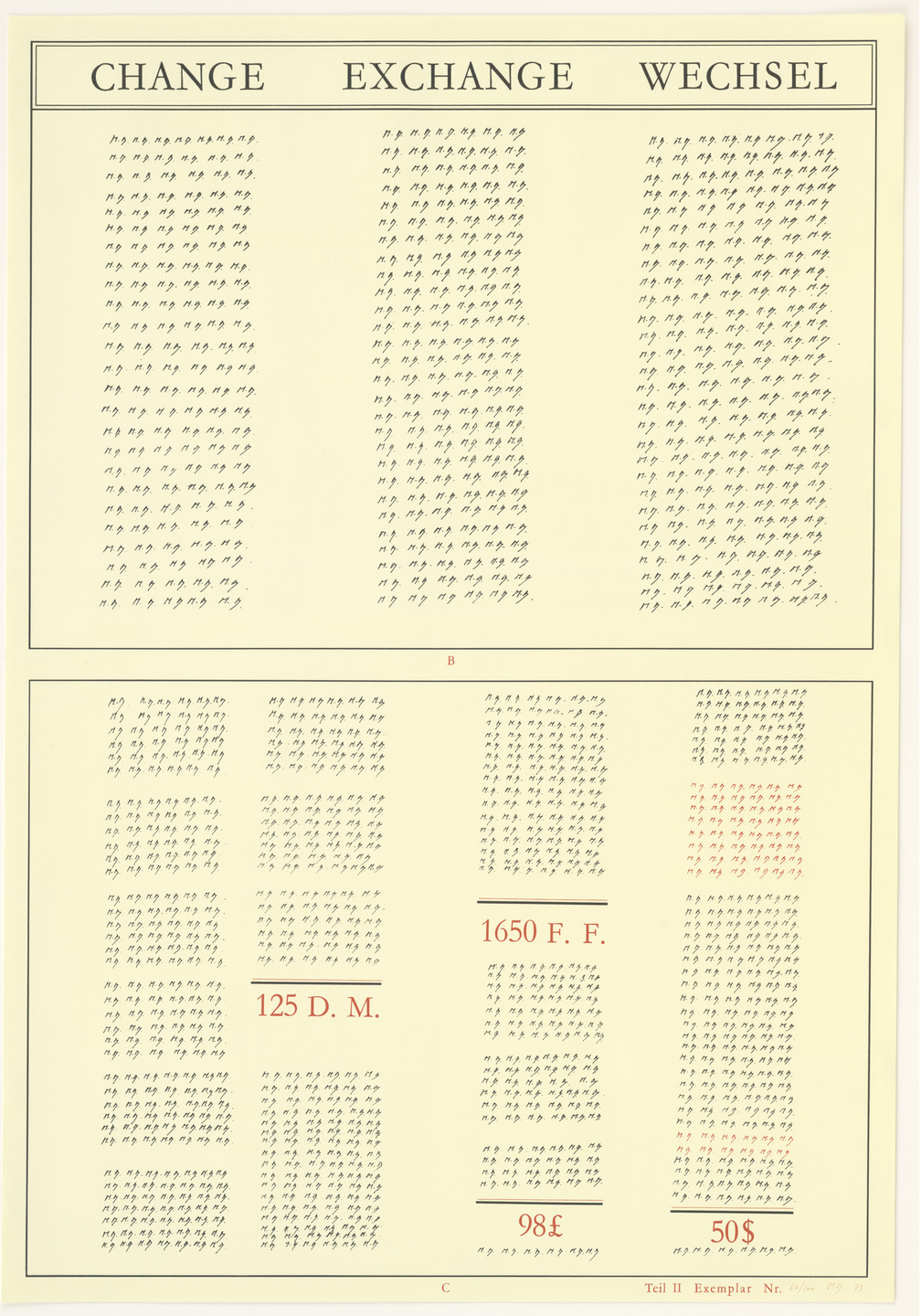 Marcel Broodthaers. Gedicht - Poem - Poème / Change - Exchange - Wechsel. 1973