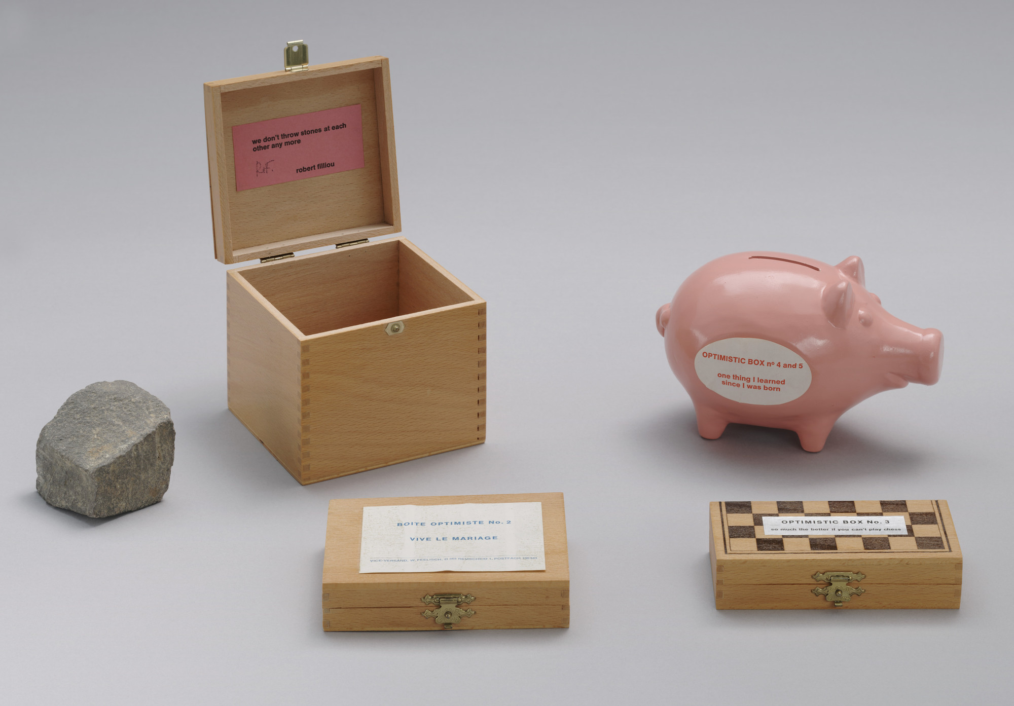 Robert Filliou. Optimistic Boxes 1-5. 1968-81