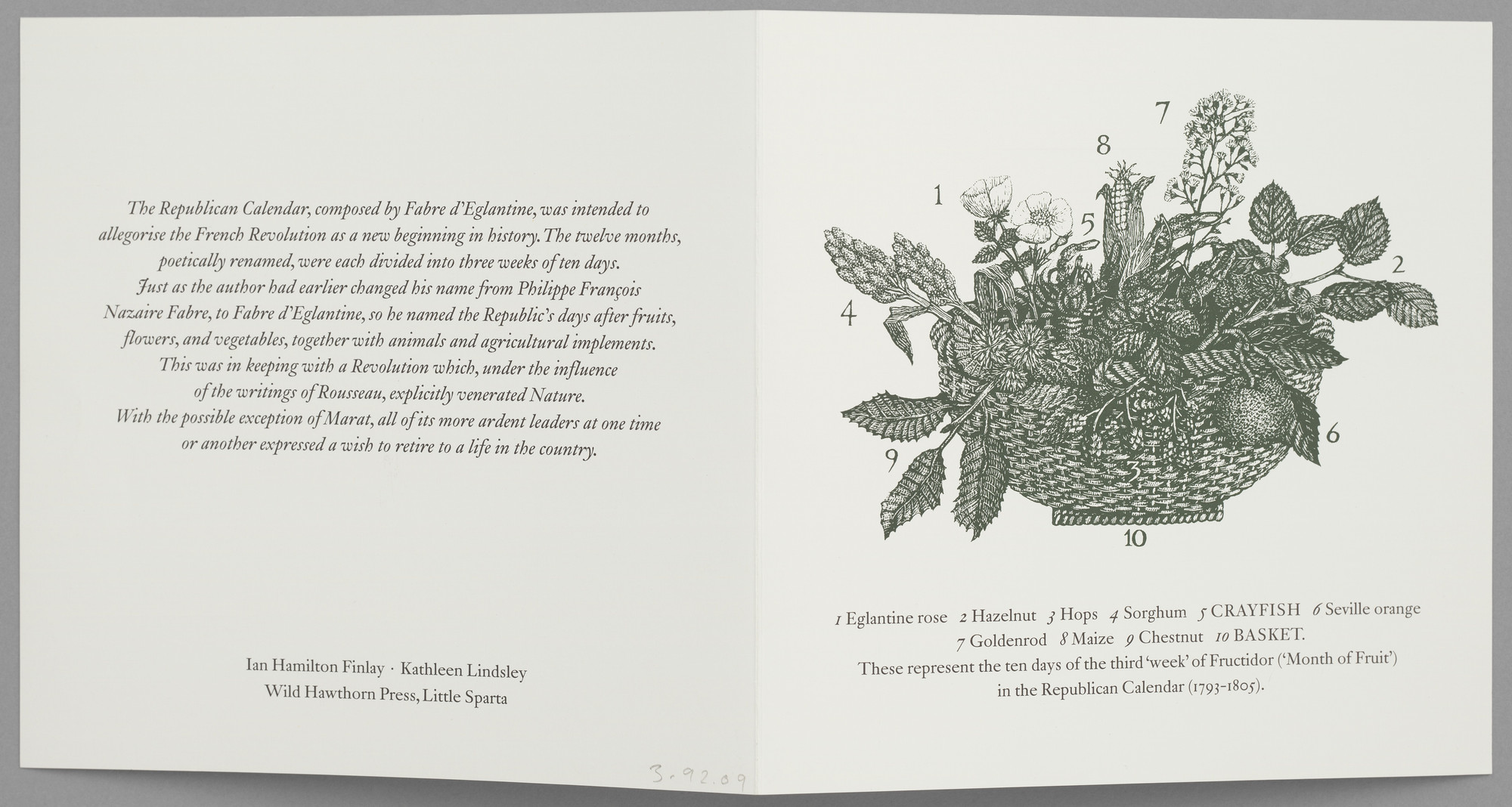 Ian Hamilton Finlay, Kathleen Lindsley. Fructidor. 1992