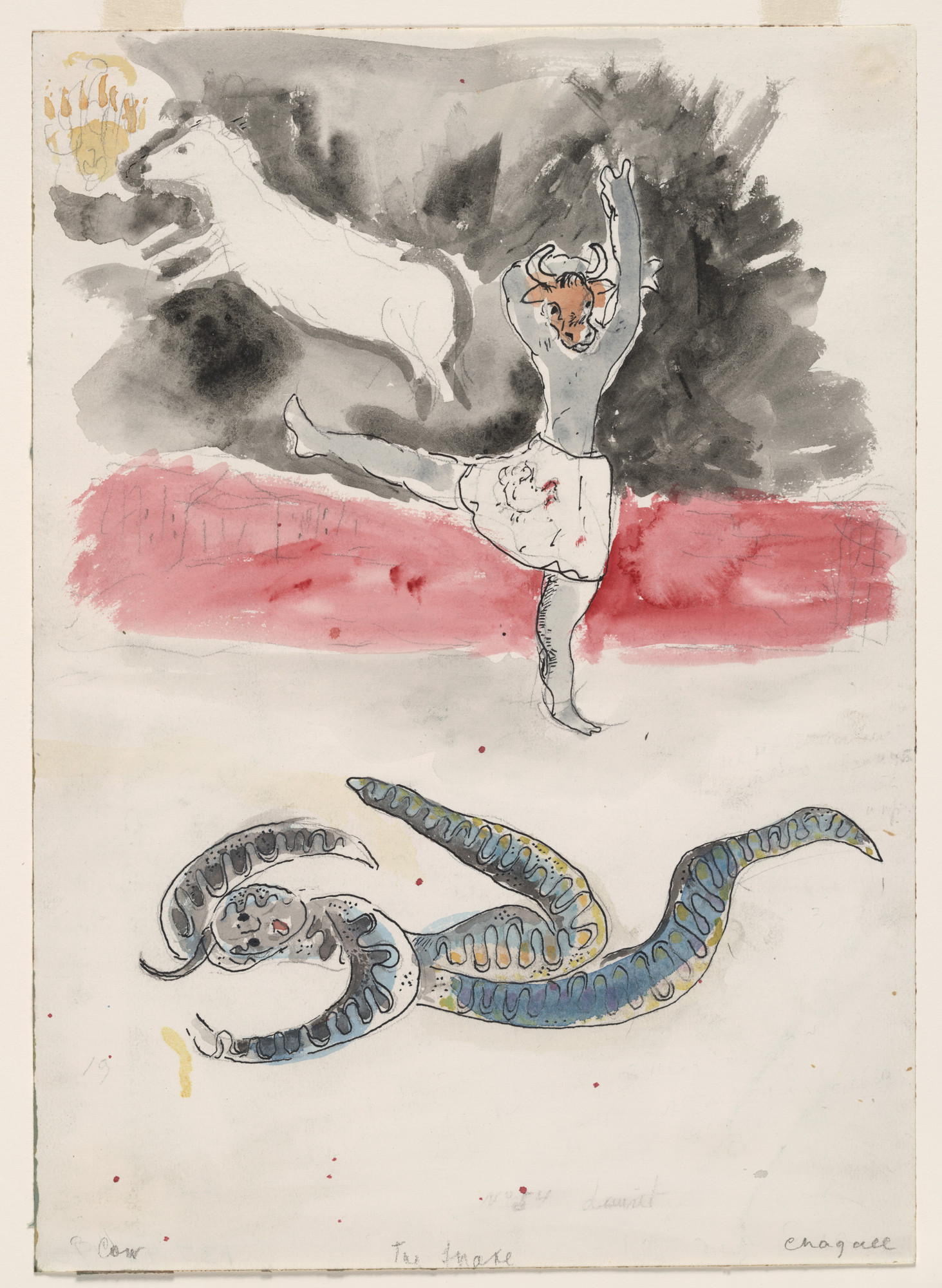 Marc Chagall. A Snake and a Cow. Costume design for Scene IV of the ballet Aleko