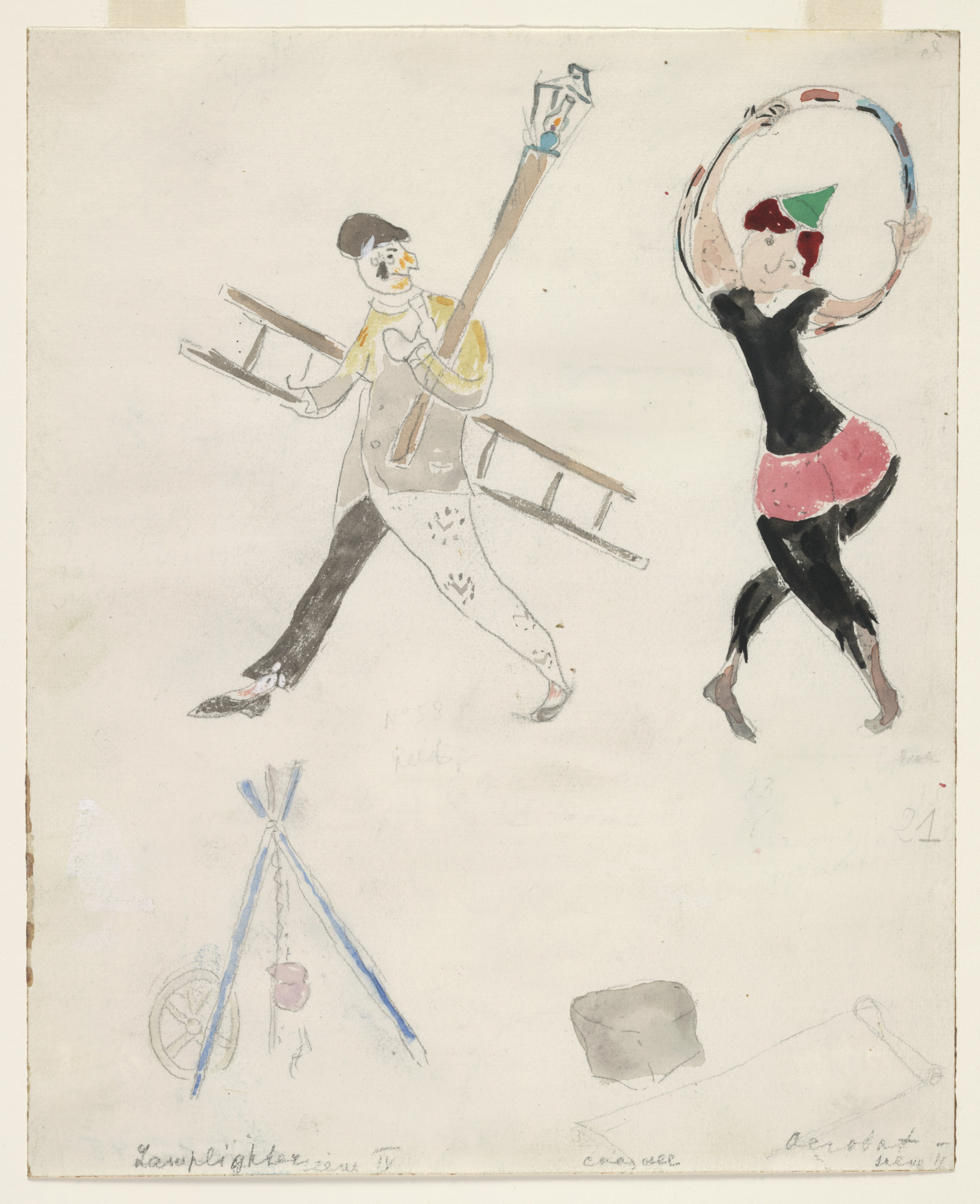Marc Chagall. A Lamplighter and an Acrobat . Costume design for Scene IV of the ballet Aleko