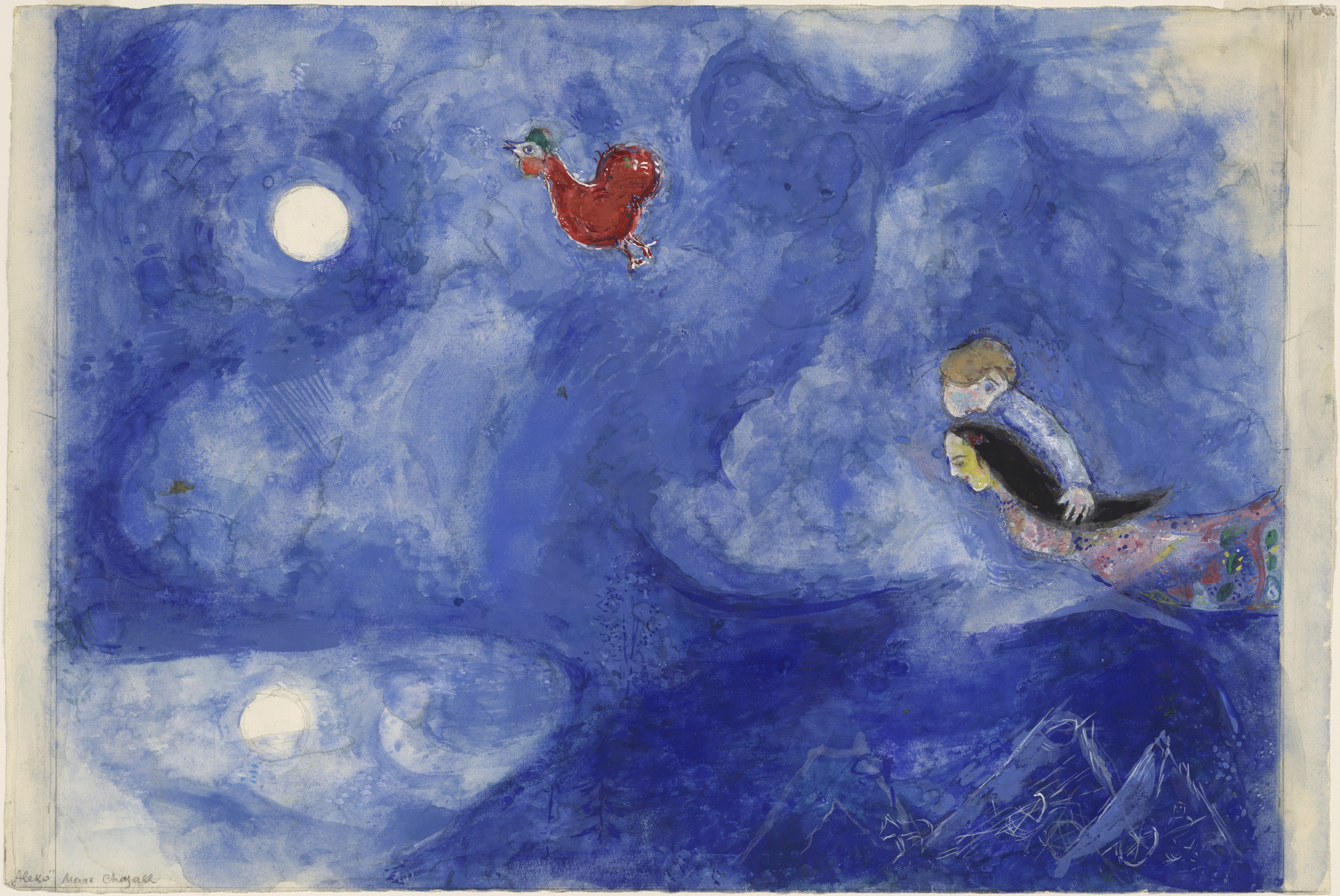Marc Chagall. Aleko and Zemphira by Moonlight. Study for backdrop for scene 1 of the ballet Aleko. 1942