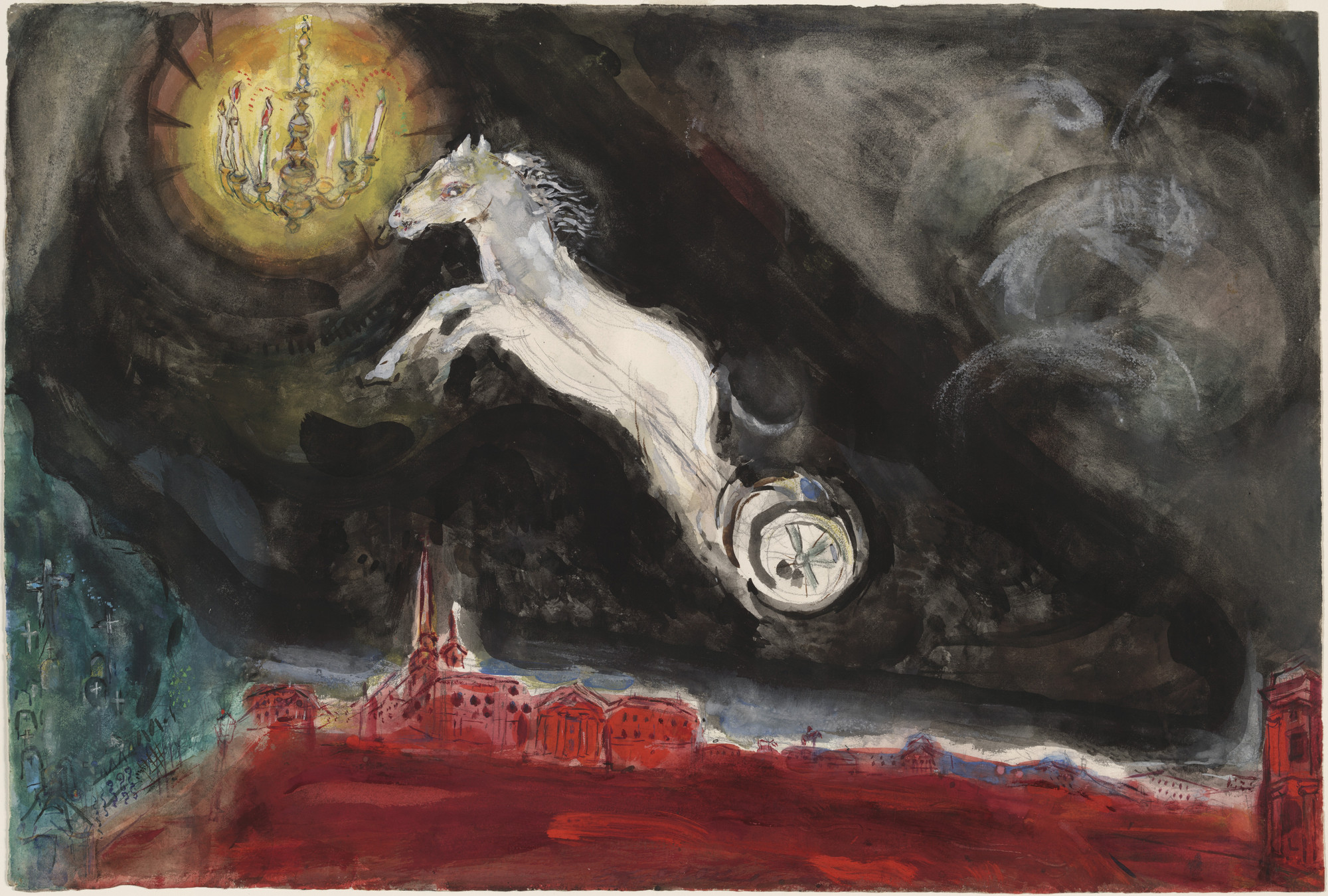Marc Chagall. A Fantasy of St. Petersburg. Study for backdrop for Scene IV of the ballet Aleko. 1942