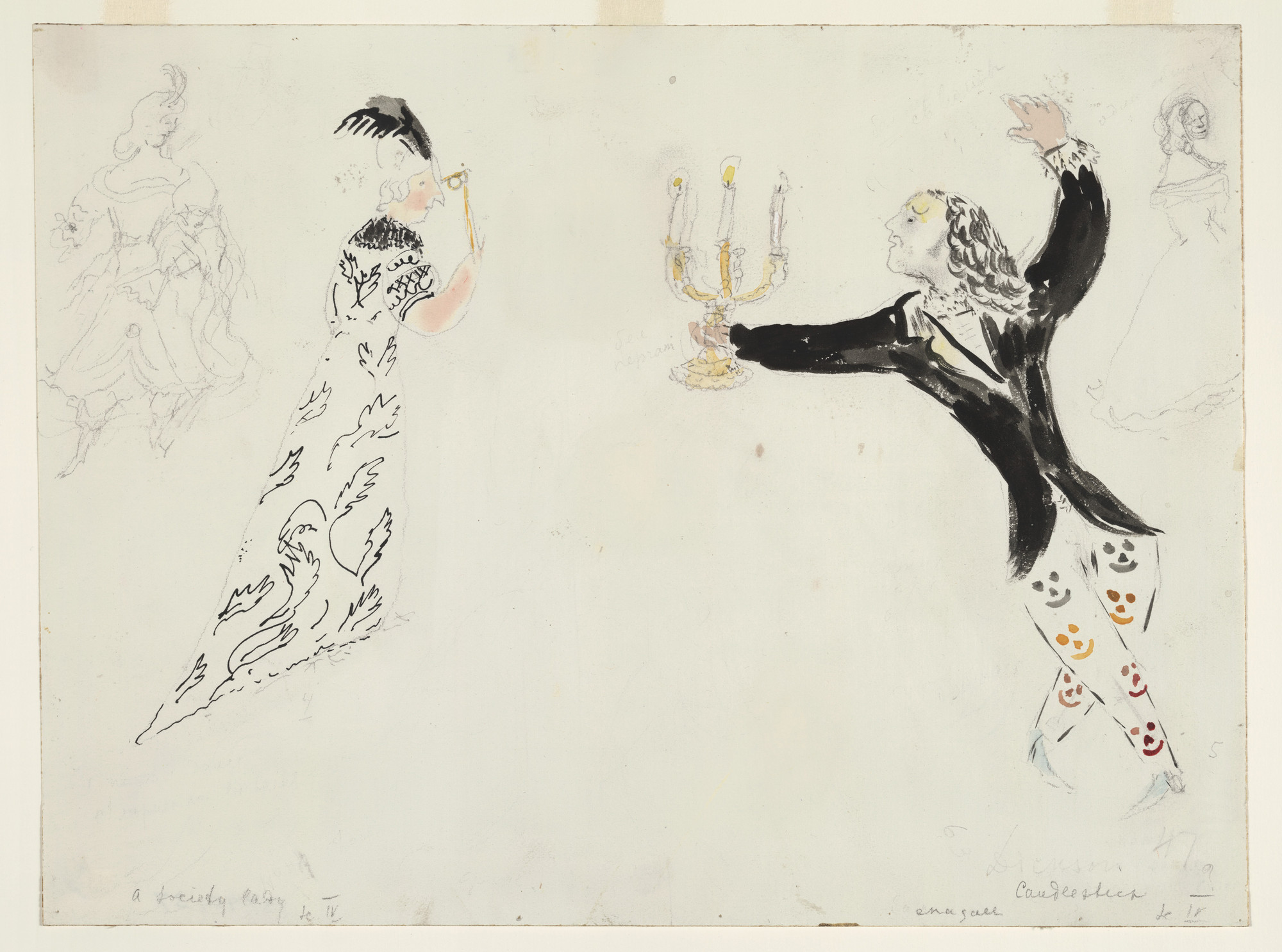 Marc Chagall. A Candlestick and a Society Lady. Costume design for Scene IV of the ballet Aleko