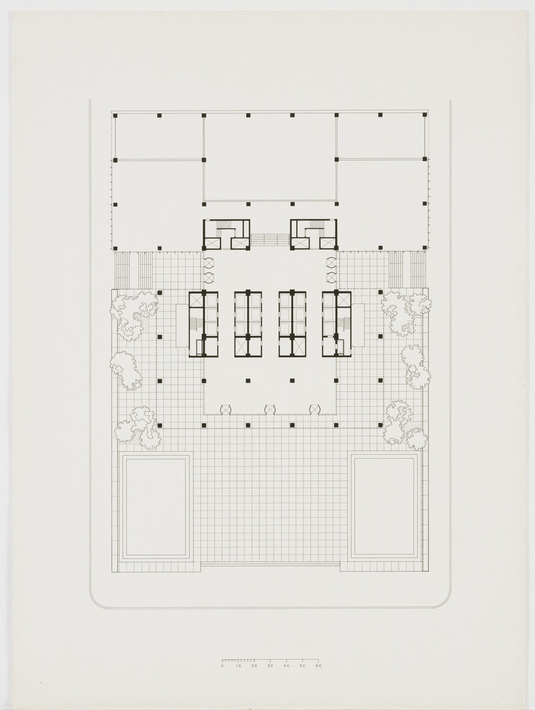 Ludwig Mies van der Rohe, Philip Johnson, Kahn &amp; Jacobs. Seagram Building, New York City, New York, Site and floor plans. c. 1954-58