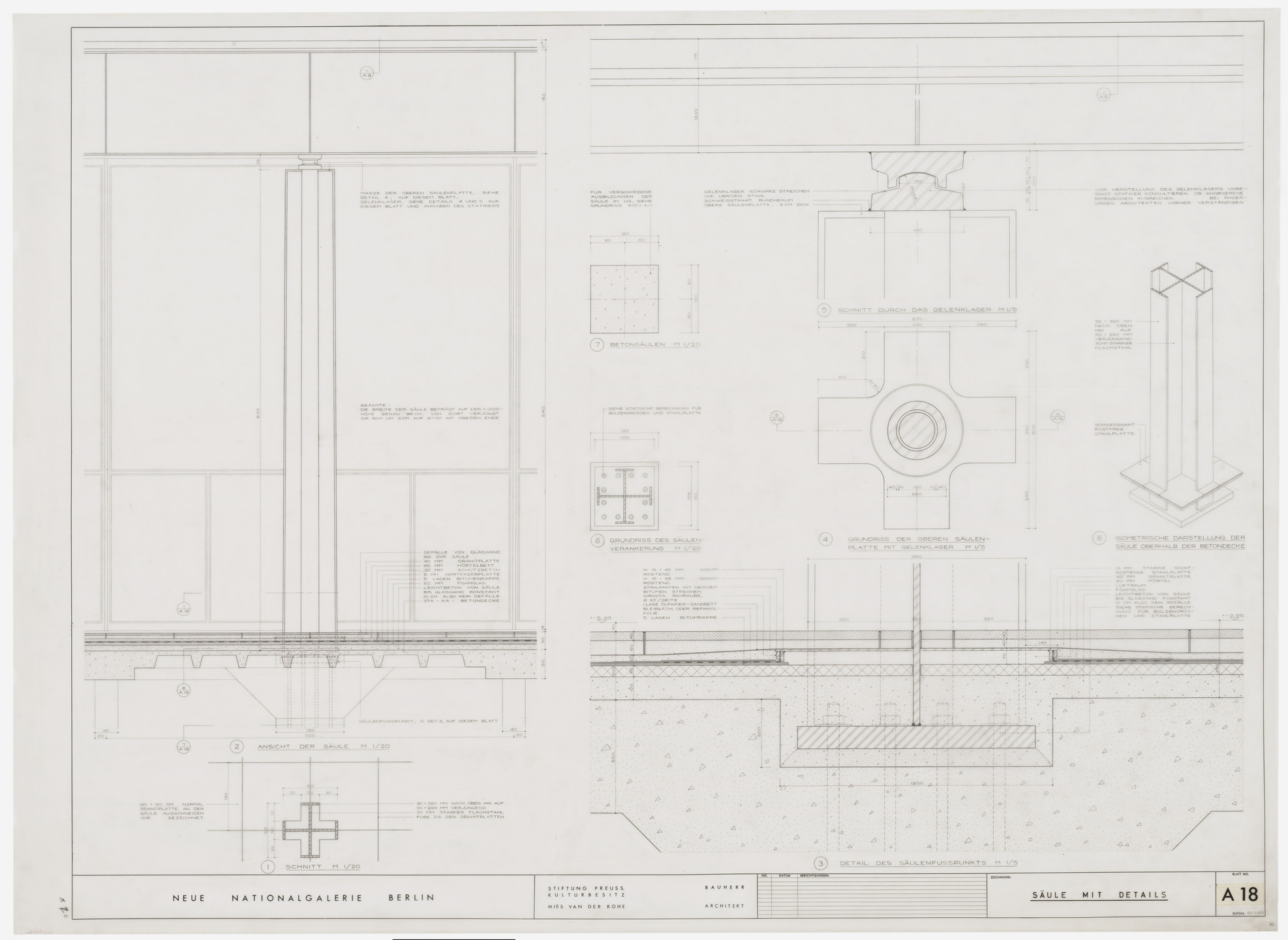 Ludwig Mies van der Rohe. New National Gallery, Berlin, Germany (Column with details). 1965