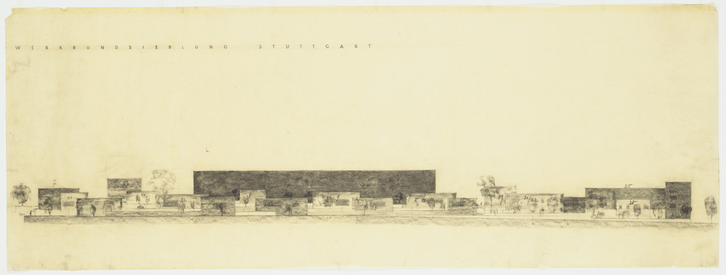 Weissenhof Housing Colony Master Plan, "The Dwelling," Stuttgart, Germany, Site elevation study from east by Ludwig Mies van der Rohe