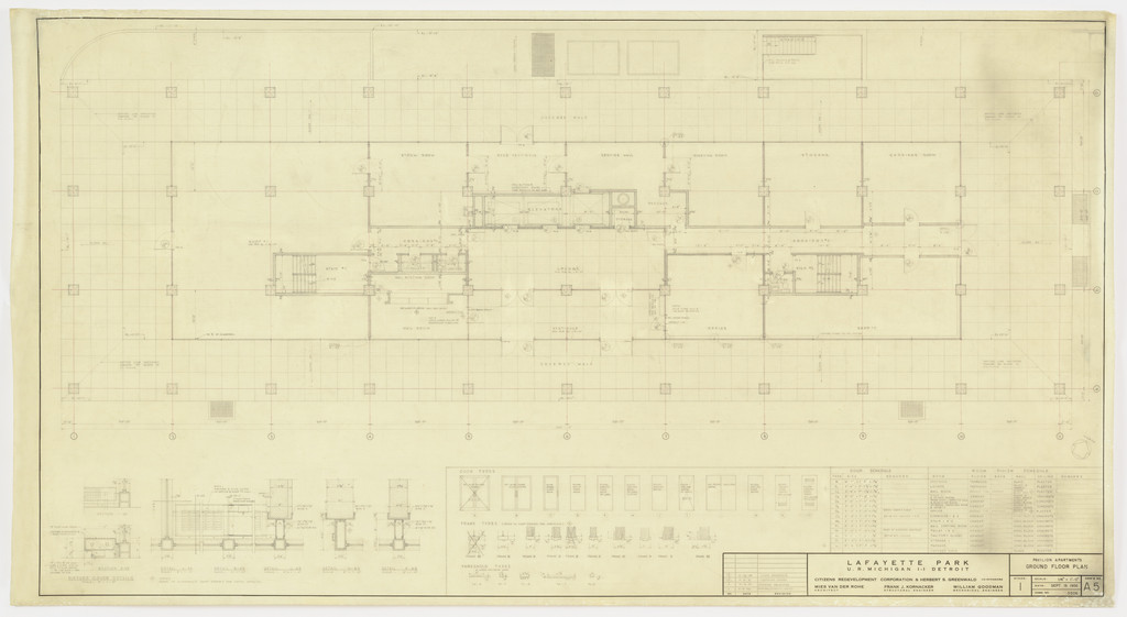 Pavilion Apartments and Town Houses, Lafayette Park, Detroit, MI, Plan, sections