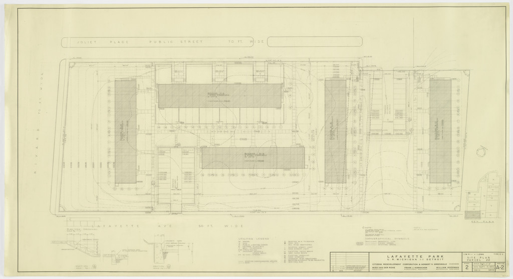 Pavilion Apartments and Town Houses, Lafayette Park, Detroit, MI, Site plan (Low-rise building. Types B and C. Parcel 22.)