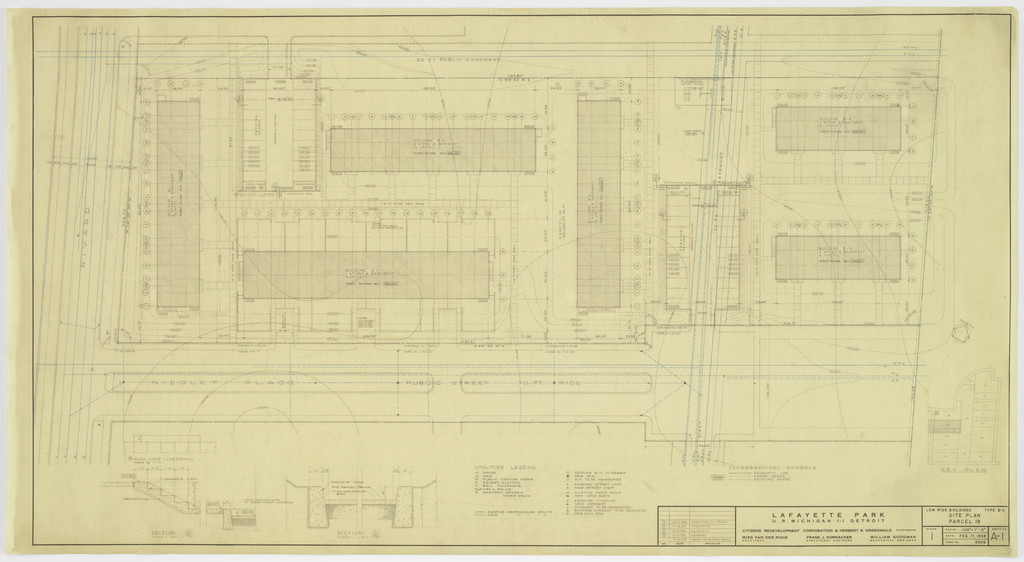 Pavilion Apartments and Town Houses, Lafayette Park, Detroit, MI, Site plan (Low-rise buildings. Types B and C. Parcel 19.)