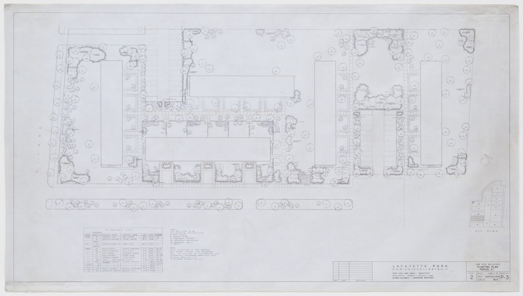 Pavilion Apartments and Town Houses, Lafayette Park, Detroit, MI, Planting plan (Low-rise building. Parcel 21.)