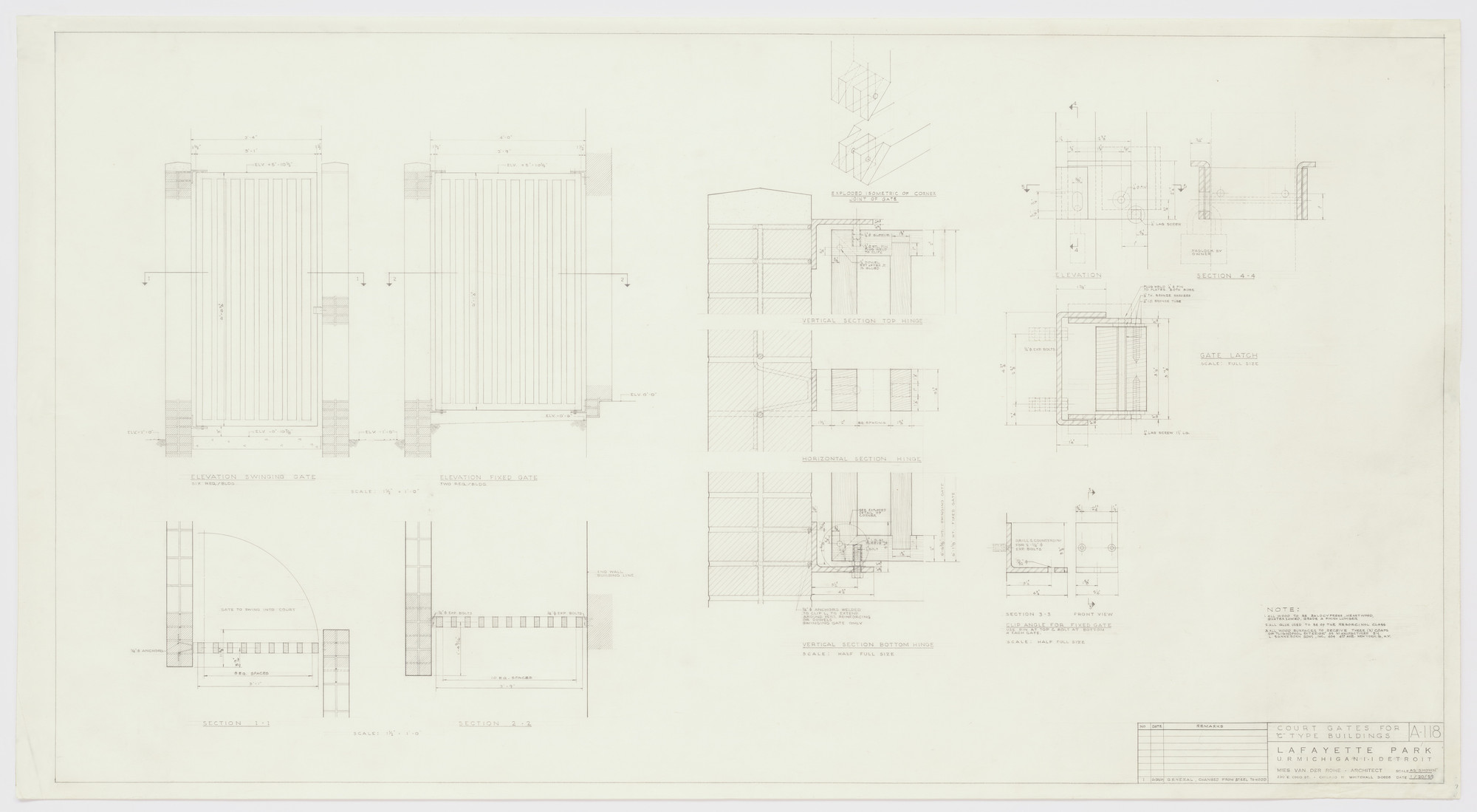Ludwig Mies van der Rohe. Pavilion Apartments and Town Houses, Lafayette Park, Detroit, MI
Elevations, site plan, key plan