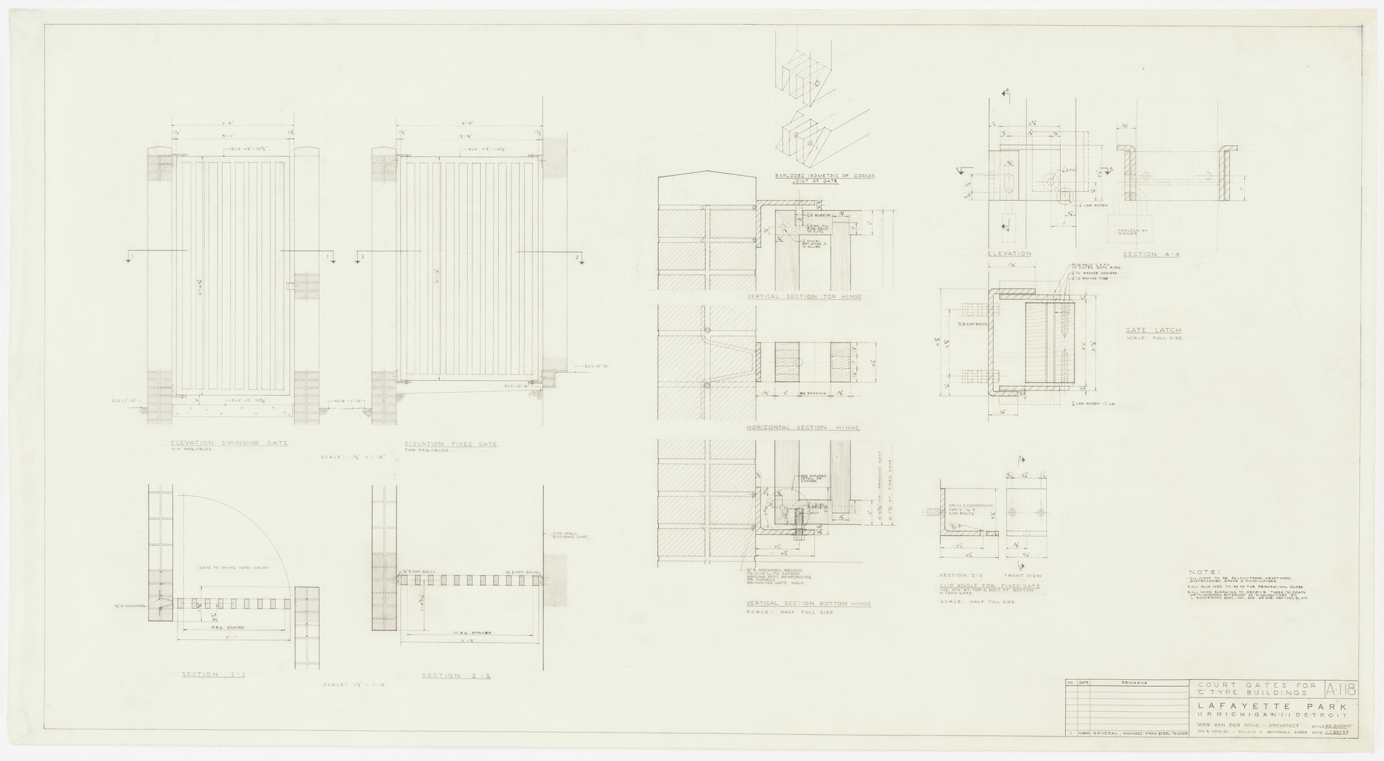 Ludwig Mies van der Rohe. Pavilion Apartments and Town Houses, Lafayette Park, Detroit, MI
Elevations, sections, and isometric views