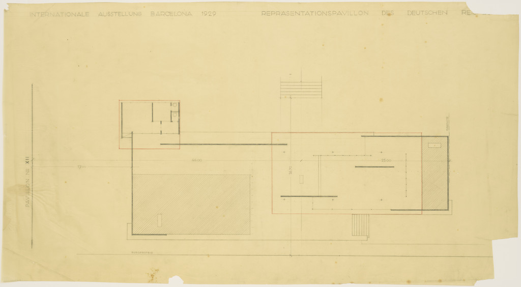 German Pavilion, International Exposition, Barcelona, Spain, Floor plan, second preliminary scheme