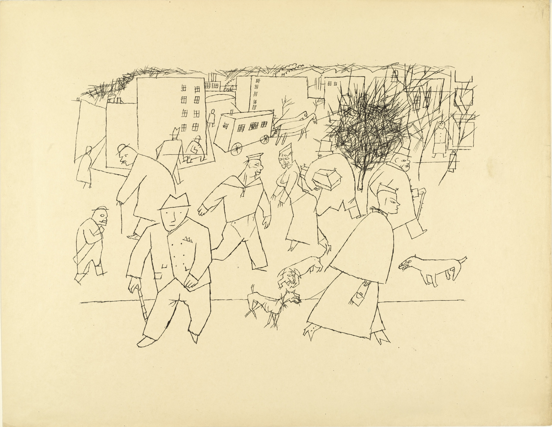 George Grosz. Street in the City (Strasse in der Stadt) from The First George Grosz Portfolio (Erste George Grosz-Mappe). 1915–16, published 1916–17