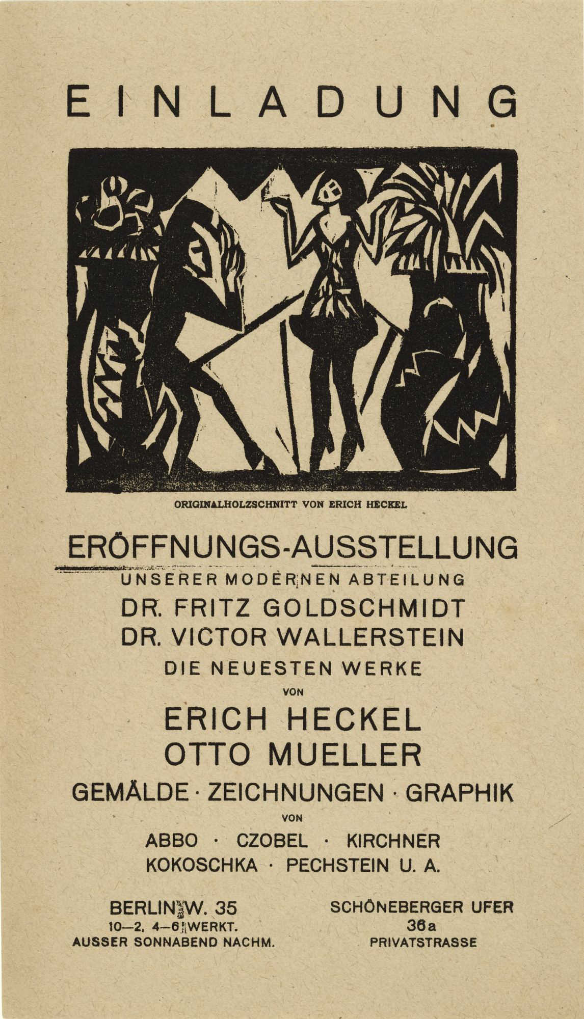 Erich Heckel. "Pantomime by W.S. Guttmann" ("Pantomime von W.S. Guttmann") (exhibition invitation)