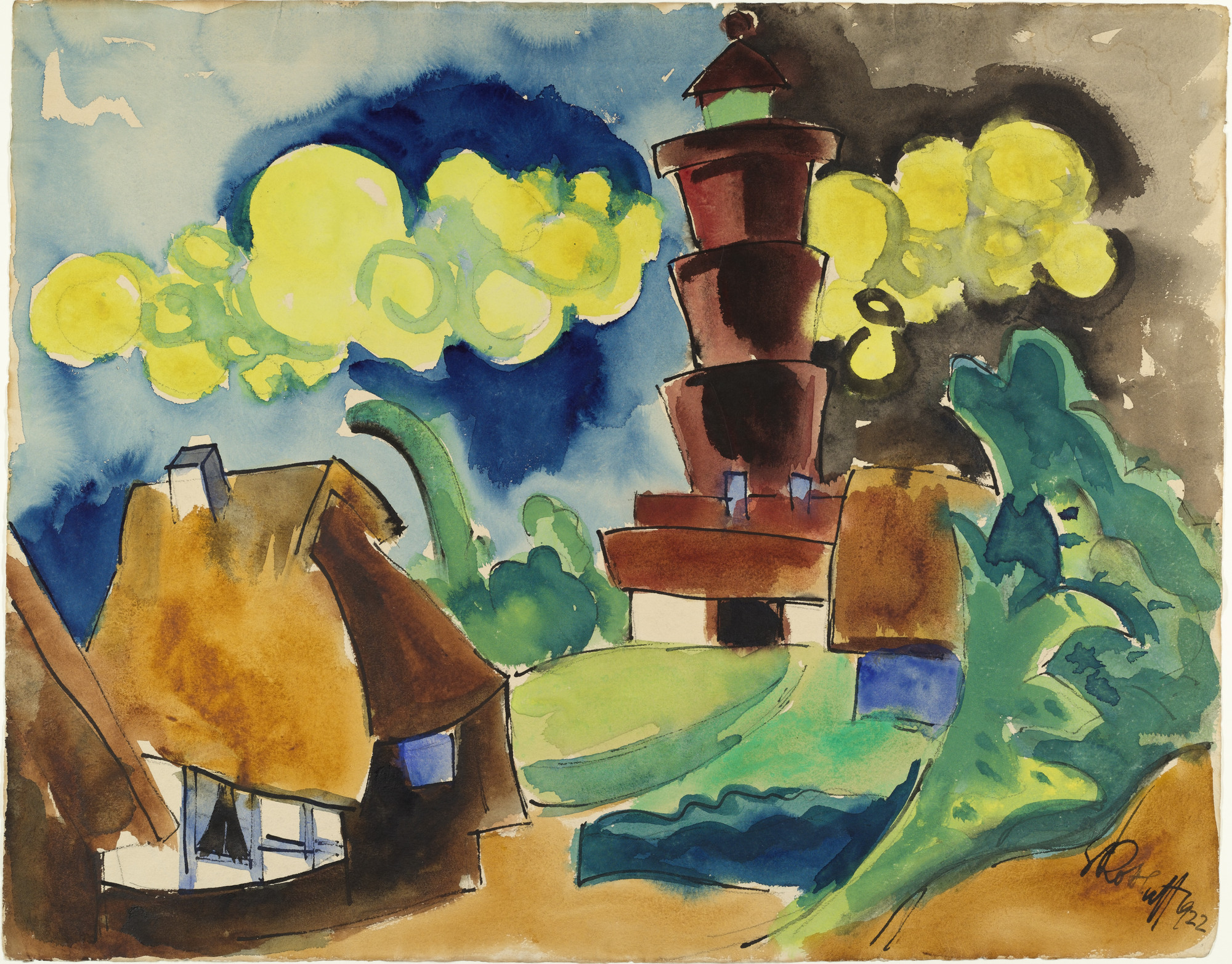 ドイツローゼンタール　ユーゲントシュティール　風景画プレート Karl Schmidt-Rottluff. Landscape with Lighthouse (Landschaft mit