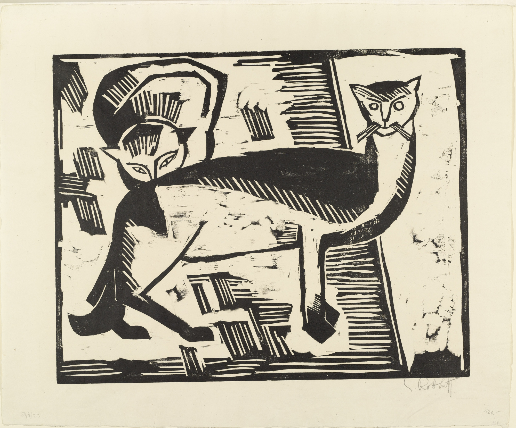 Karl Schmidt-Rottluff. Cats ( Katzen ) from the portfolio Ten Woodcuts by Schmidt-Rottluff ( Zehn Holzschnitte von Schmidt-Rottluff )