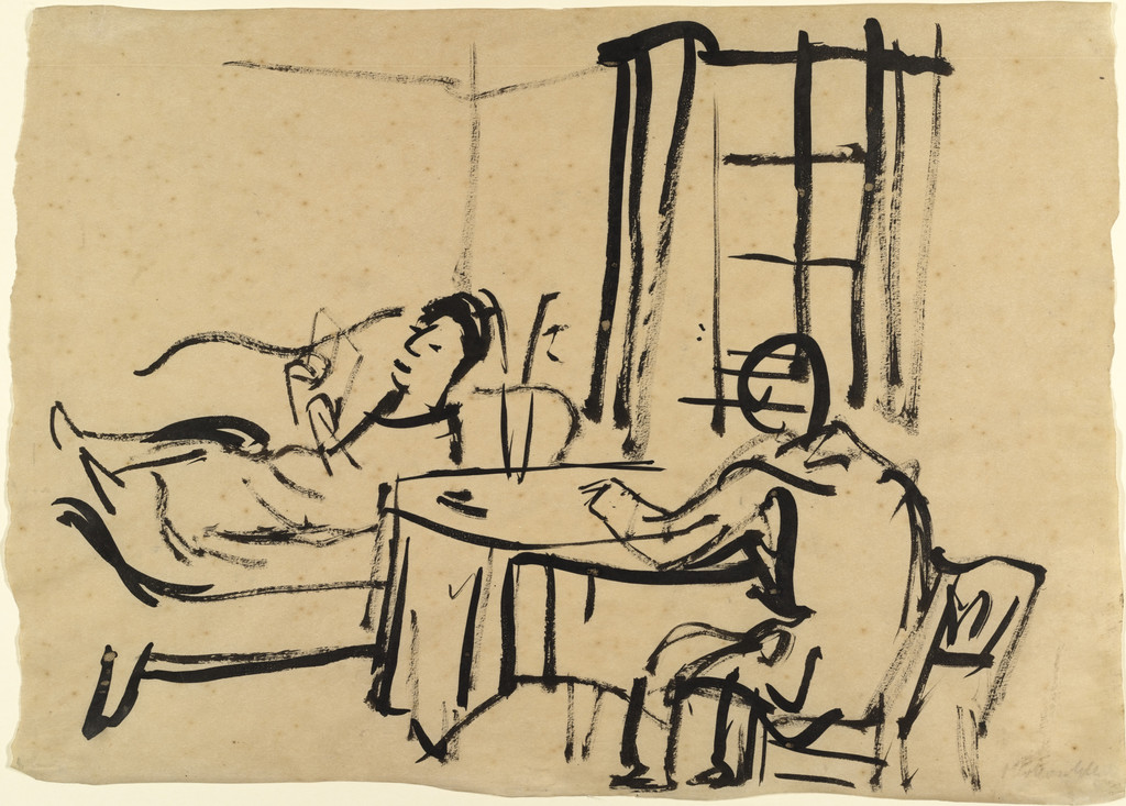 Two Friends at the Weisser Hirsch (Zwei Freunde auf dem Weissen Hirsch), Oskar Kokoschka, (1917), Ink on paper