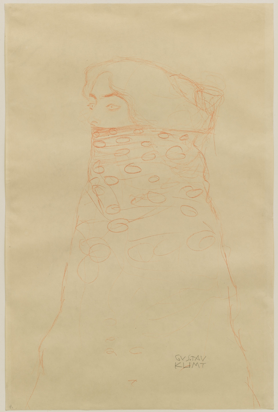 Gustav Klimt. Woman with Scarf (Dame im Dreiviertelprofil nach links, den Mund und einen Teil der Frisur durch Umhang verdeckt). c. 1910