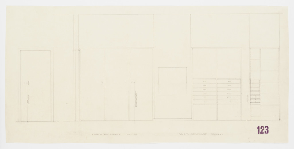 Tugendhat House, Brno, Czech Republic, Cupboard. Elevation, vertical section.