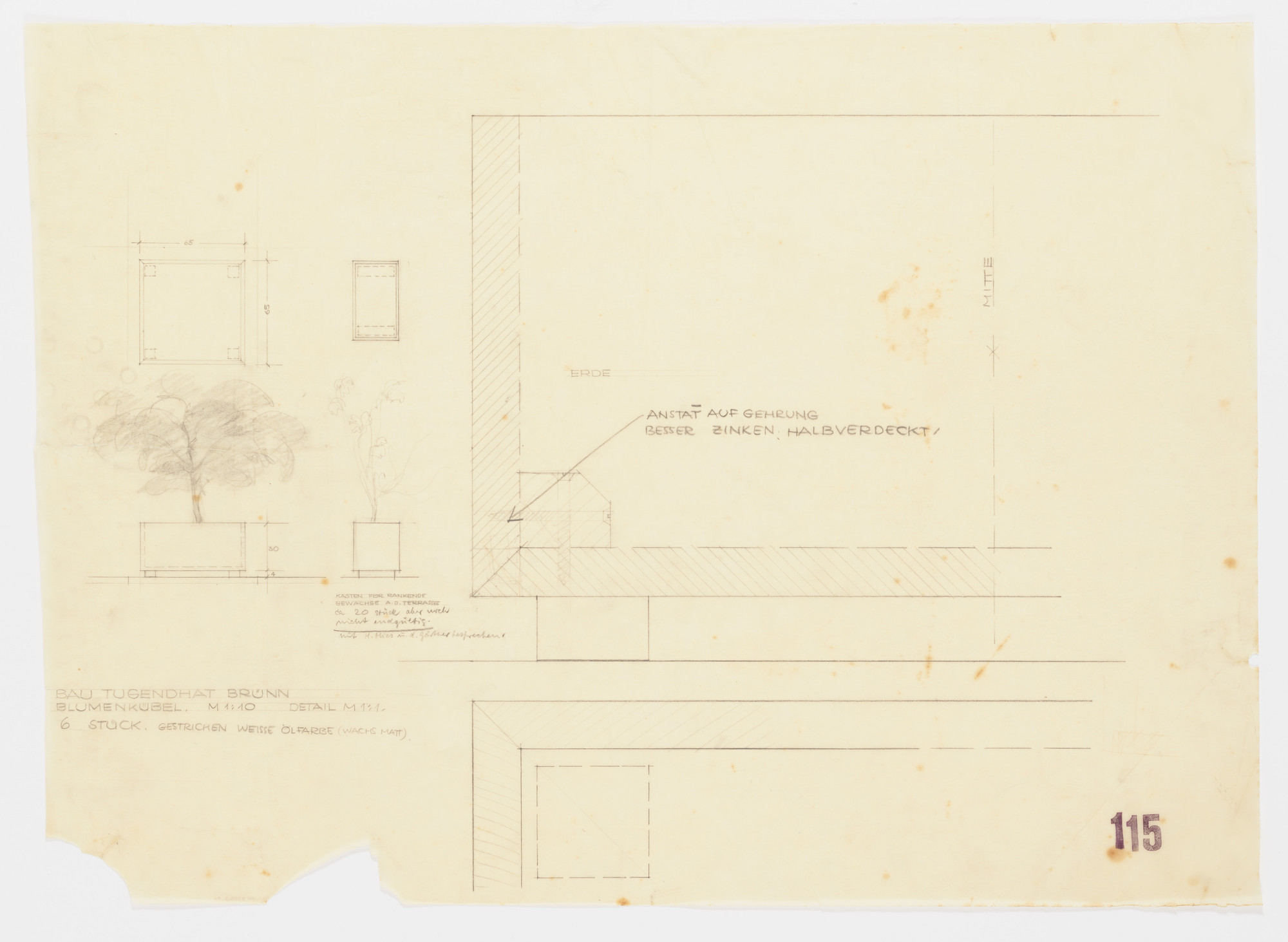 Ludwig Mies van der Rohe. Tugendhat House, Brno, Czech Republic (Planters. Elevations, sections, plans.)