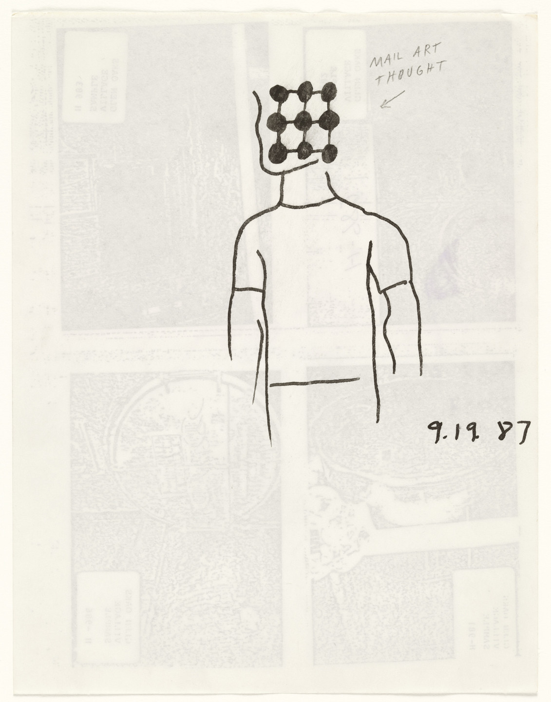 Ray Johnson. Untitled (Mail Art Thought). 1987