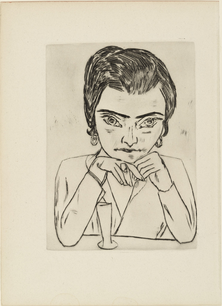 Portrait of Naila Leaning on her Arms, with Glass (Bildnis Naila mit aufgestützten Armen und Glas) from the illustrated book Max Beckmann