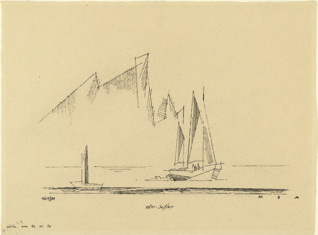 Motor-Sailer (Motor-Segler), Lyonel Feininger, 1930, Ink on paper