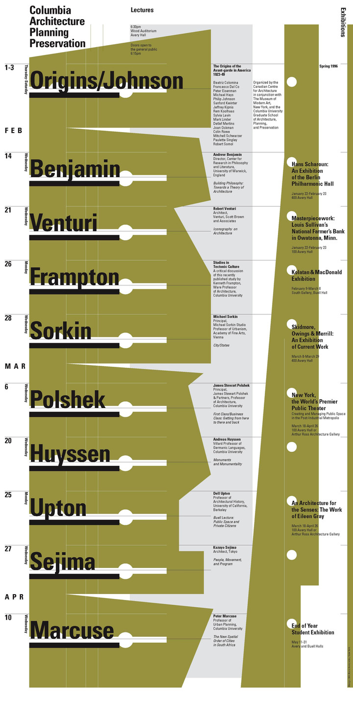 Willi Kunz. Columbia University, Graduate School of Architecture, Planning and Preservation Lecture Series Spring 1996. 1996