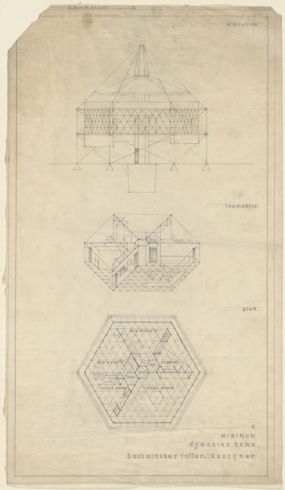 R Buckminster Fuller A Minimum Dymaxion Home Project Elevation Axonometric And Plan 1927 Moma