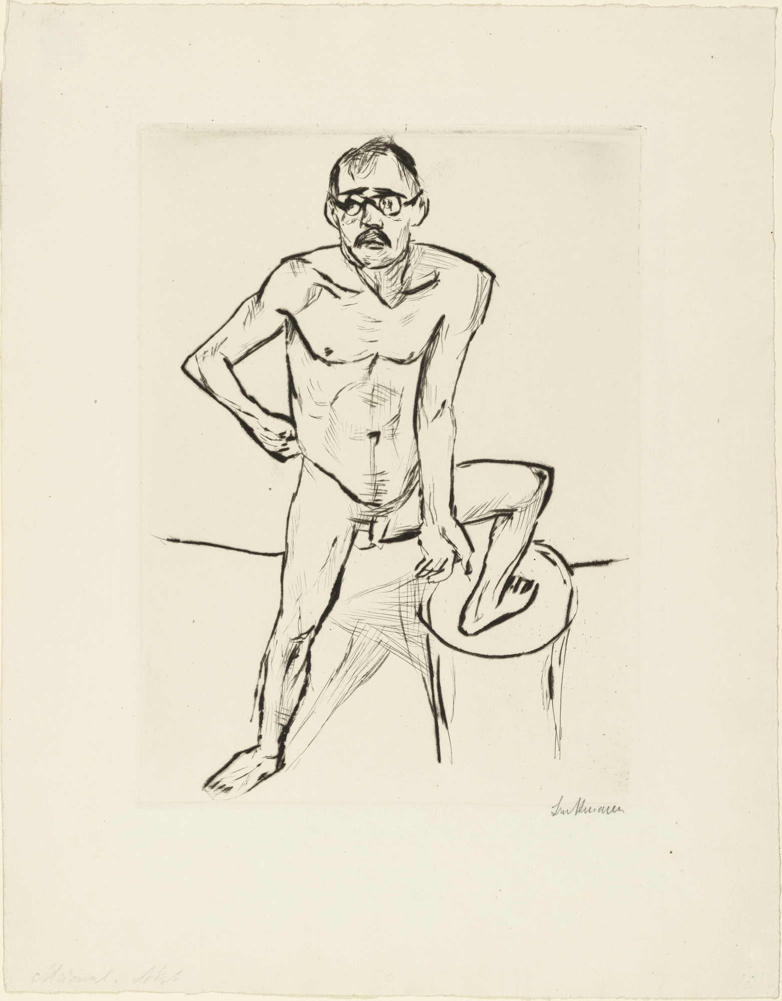 Max Beckmann. Standing Male Nude with Glasses (Stehender männlicher Akt mit Brille)