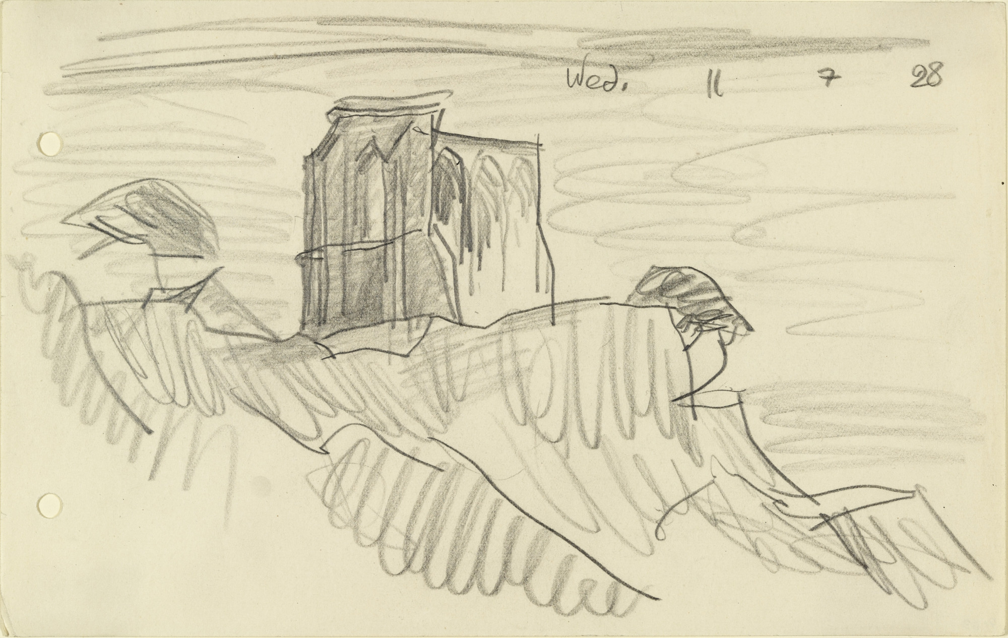 Lyonel Feininger. Ruin on Cliff with Two Trees