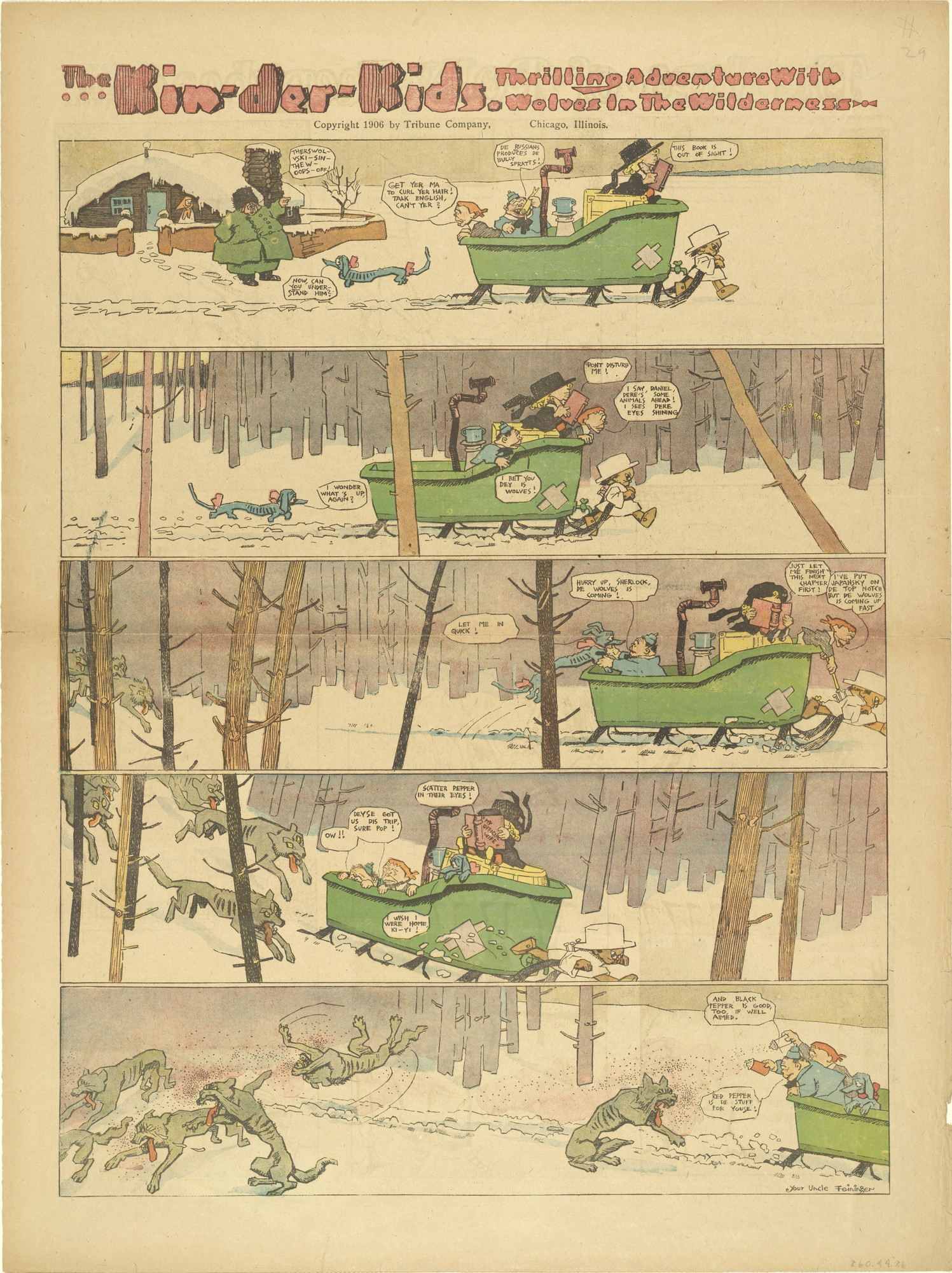 Lyonel Feininger. The Kin-der-Kids: Thrilling Adventure with Wolves in the Wilderness from The Chicago Sunday Tribune