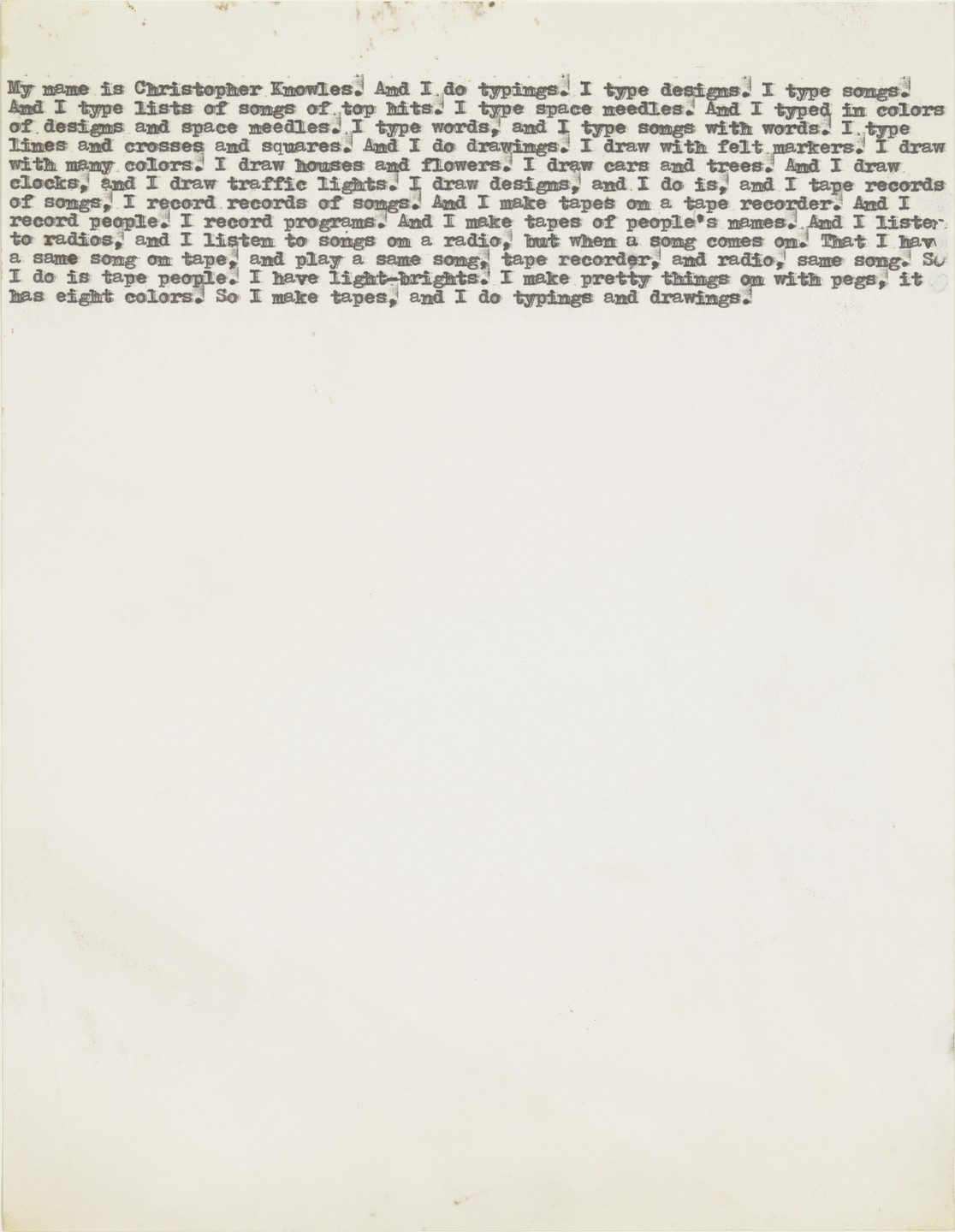 Christopher Knowles. Untitled (My Name Is Christopher Knowles). c. 1980