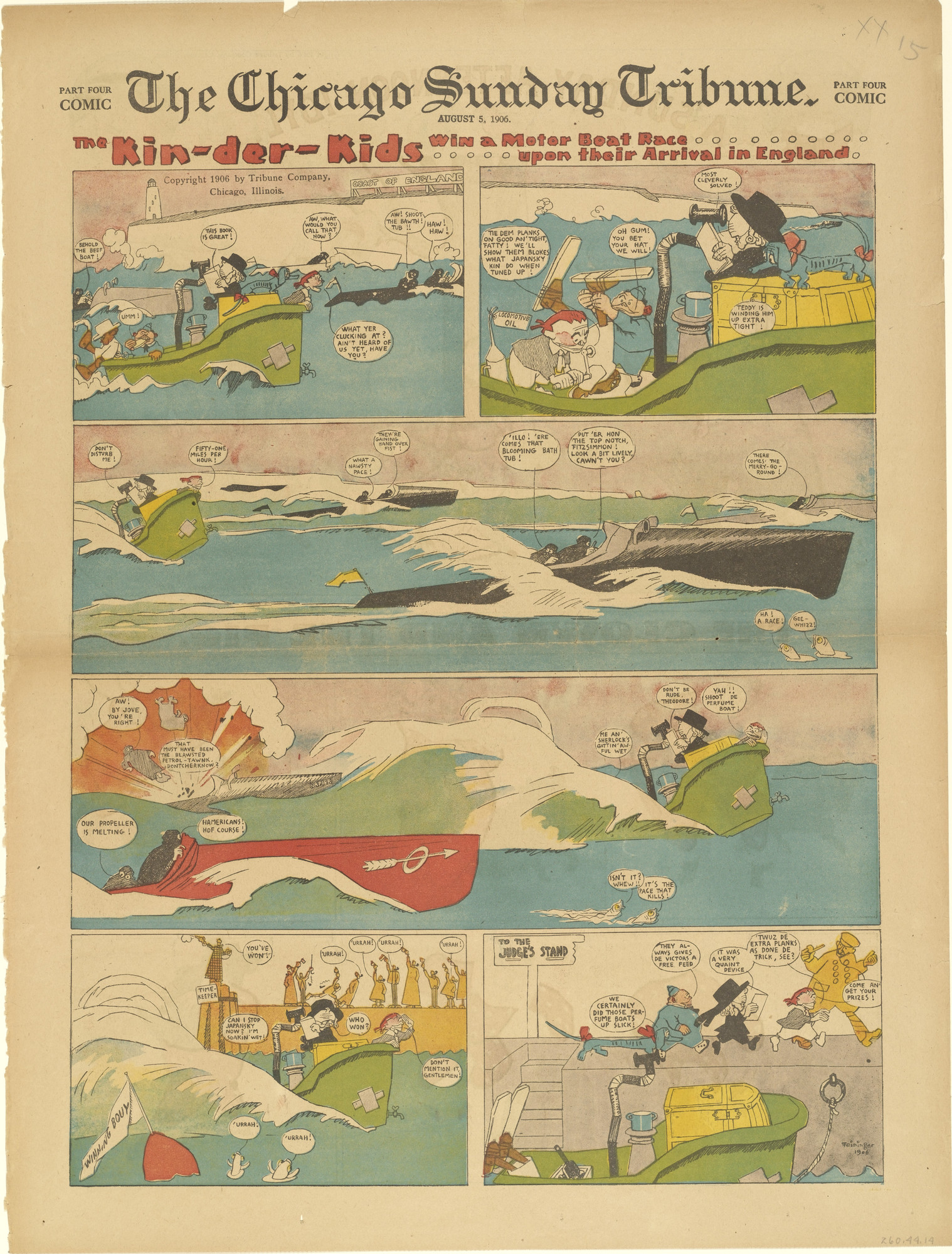 Lyonel Feininger. The Kin-der-Kids Win a Motor Boat Race upon their Arrival in England from The Chicago Sunday Tribune