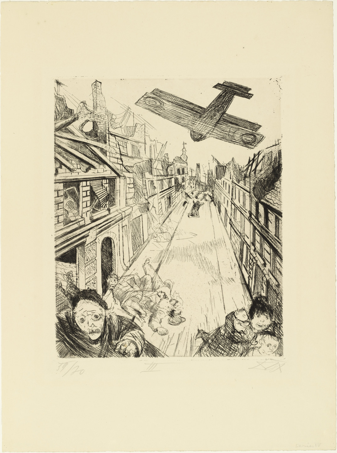 Otto Dix. Lens Being Bombed (Lens wird mit Bomben belegt) from The War (Der Krieg). 1924