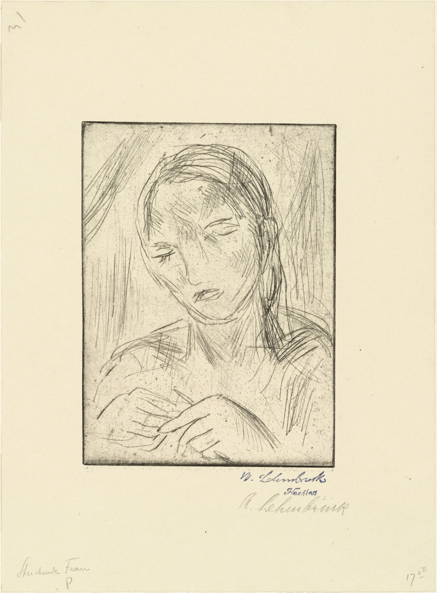 Wilhelm Lehmbruck. Woman Knitting (Strickende Frau)