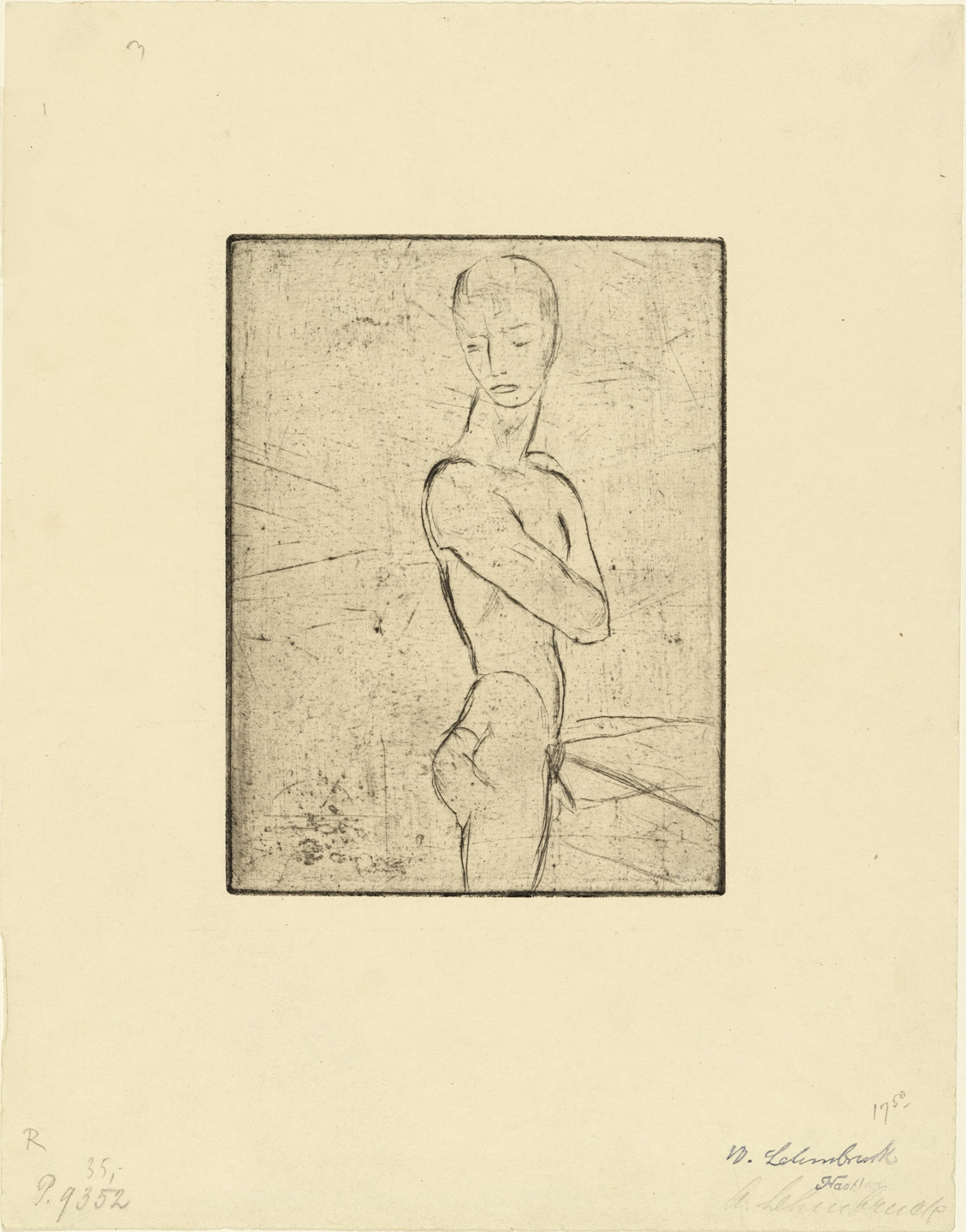 Wilhelm Lehmbruck. Young Man, Half Nude, Turning (Jünglings-Halbakt, sich umwendend). (1911, printed 1920)
