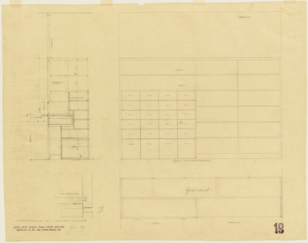 Tugendhat House, Brno, Czech Republic (Pantry. Plan, elevation, sections.)