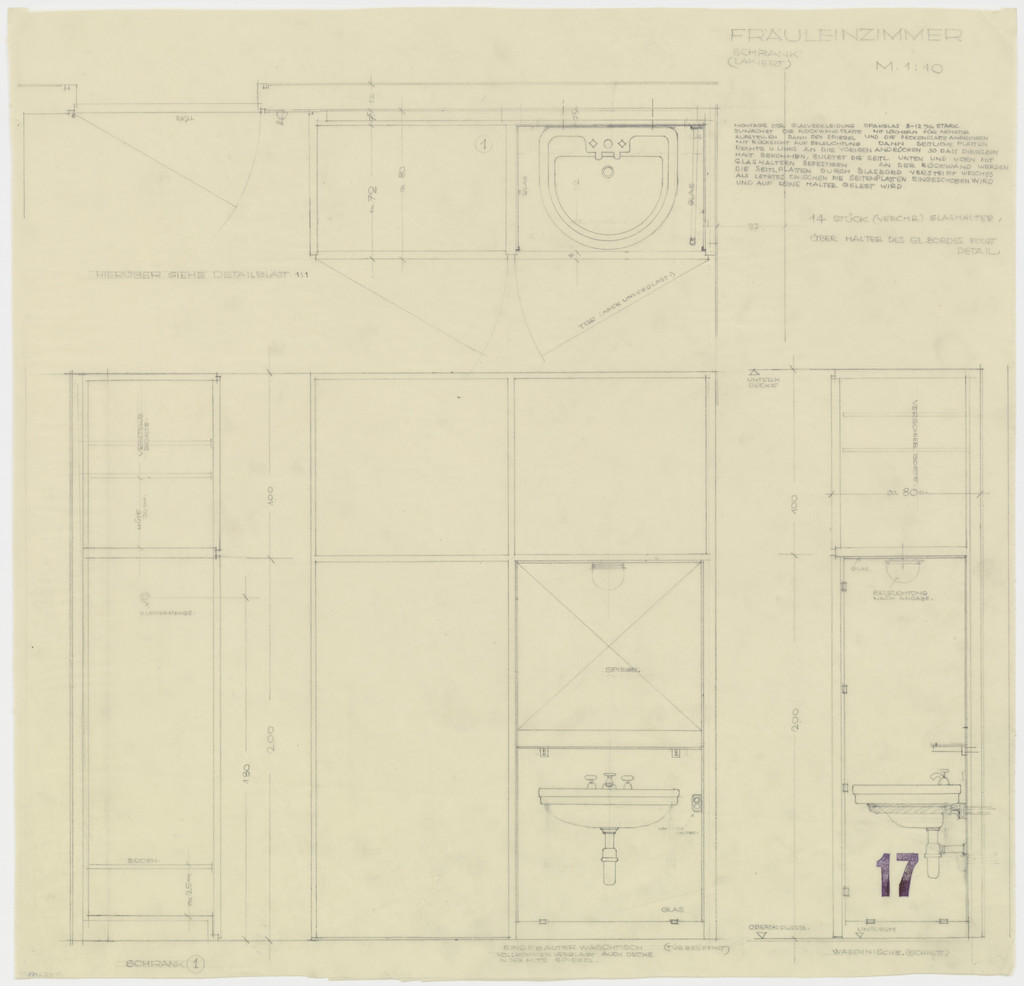 Tugendhat House, Brno, Czech Republic (Governess's room. Cabinet and built-in sink. Three sections.)