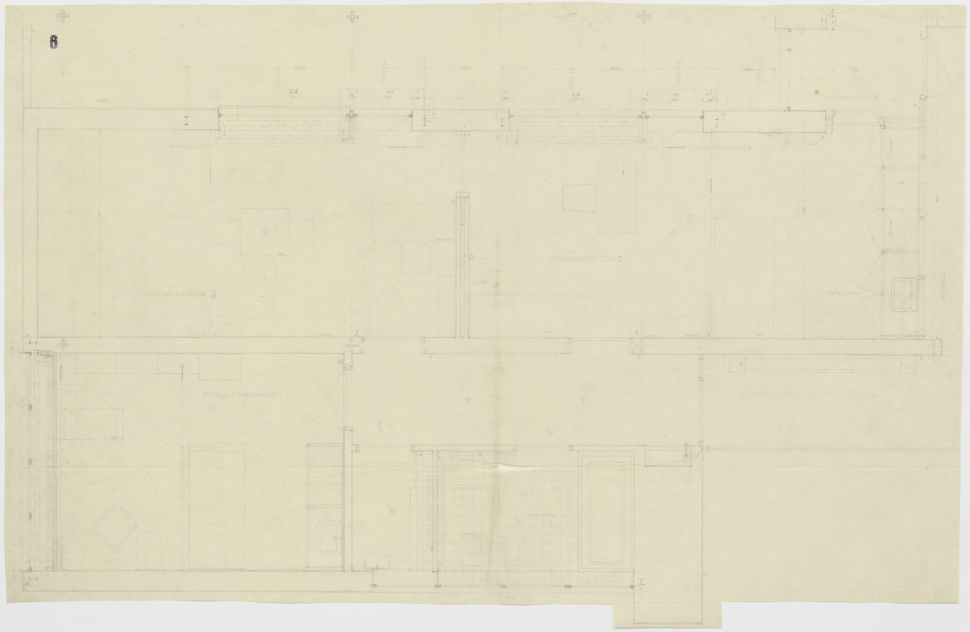 Ludwig Mies van der Rohe. Tugendhat House, Brno, Czech Republic, Children's and governess's rooms. Plan.
