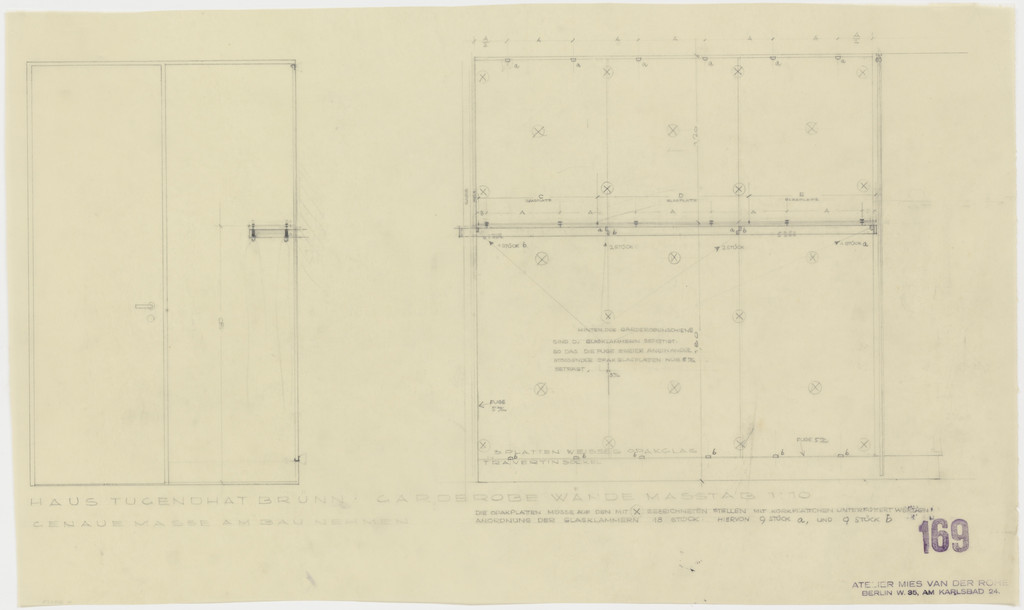 Tugendhat House, Brno, Czech Republic (Wardrobe walls. Elevation, section.)