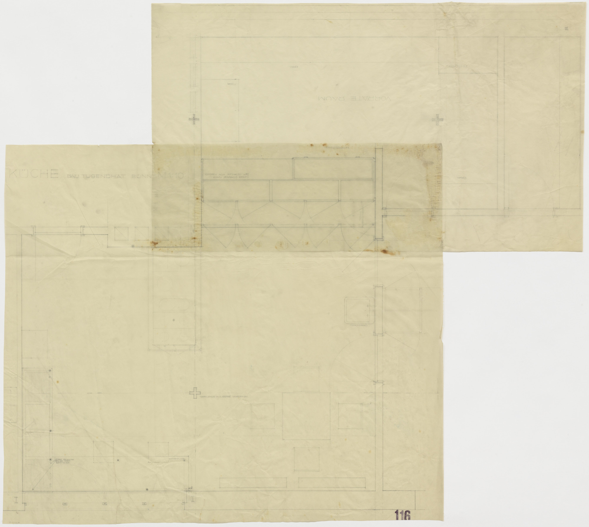 Ludwig Mies van der Rohe. Tugendhat House, Brno, Czech Republic, Kitchen. Plan.