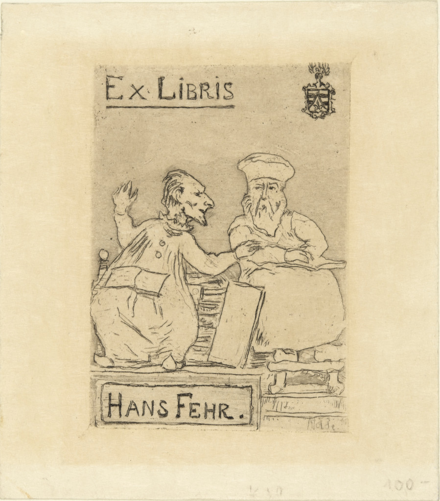 The Scholars, Bookplate Hans Fehr (Die Gelehrten, Ex Libris Hans Fehr)