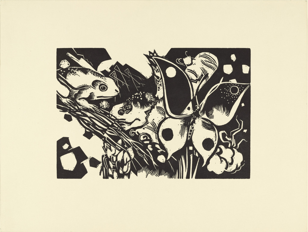 Frogs and Butterfly (Frösche und Schmetterling) (plate, loose leaf) from the periodical Das Kunstblatt, vol. 1, no. 8 (Aug 1917)