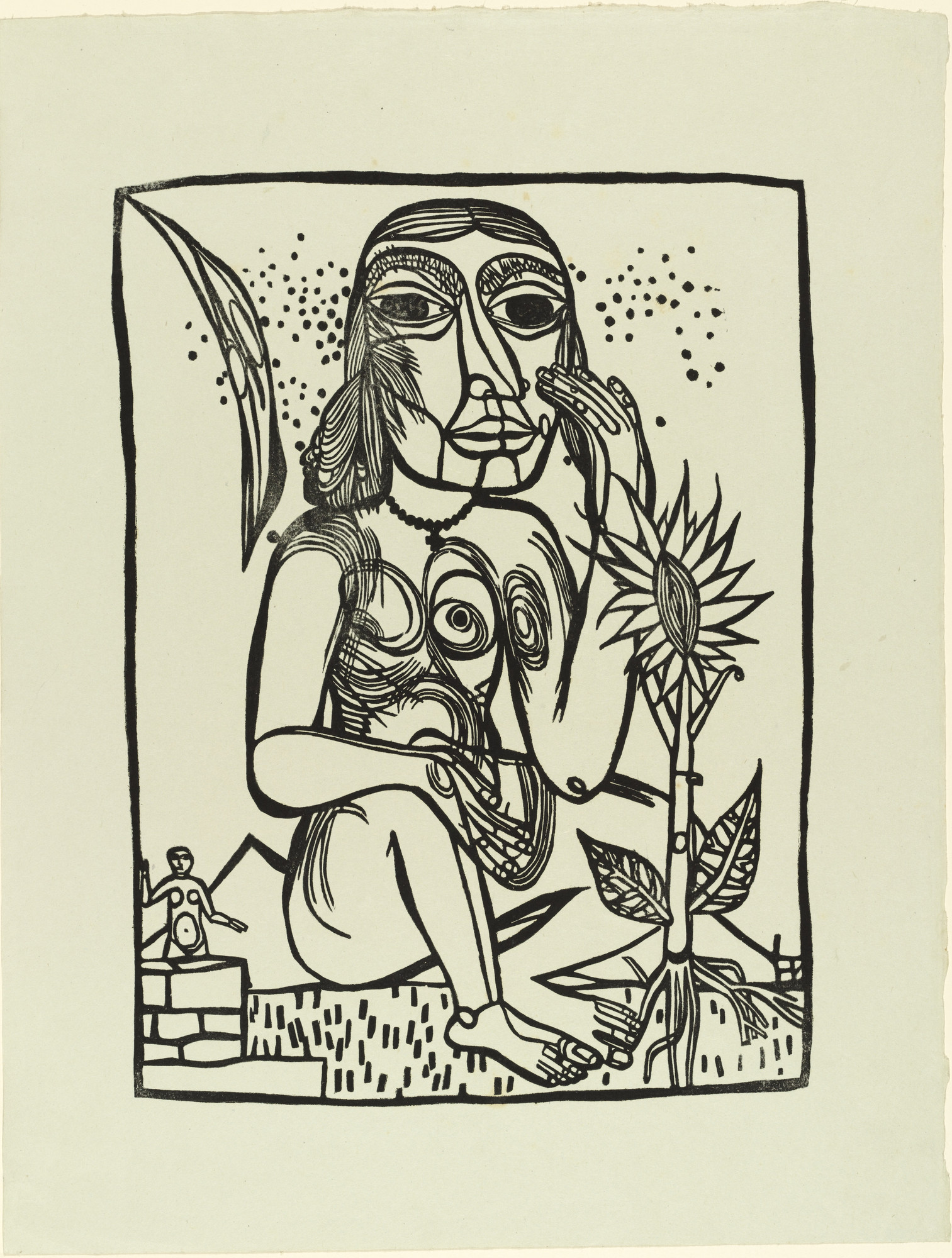 Heinrich Campendonk. Seated Nude Girl with Sunflower